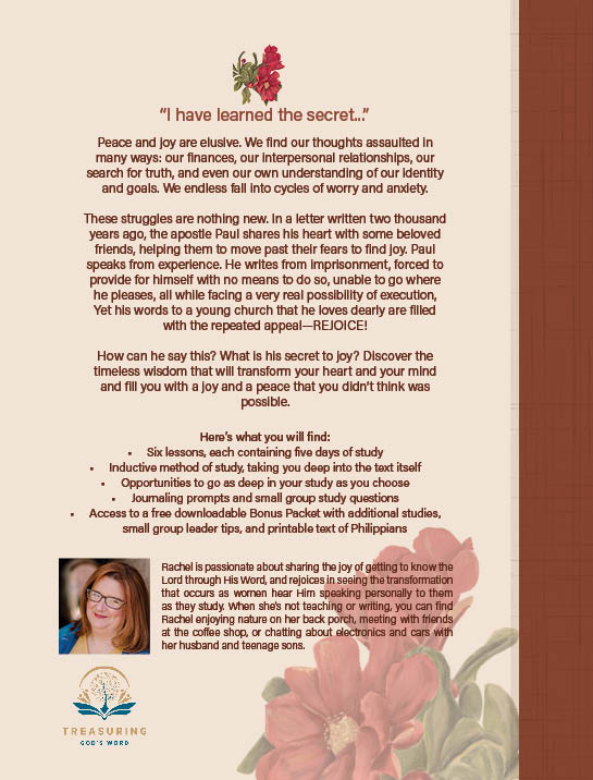 Again I Say Rejoice: An Inductive Bible Study of Philippians 2 Back cover of the Again I Say rejoice Philippians Bible Study Workbook