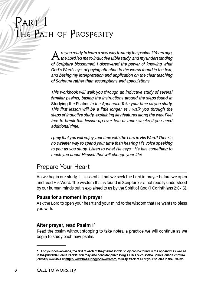 Call To Worship: An Inductive Introduction to Studying Psalms 6 Lesson 1 Page 2 Call to Worship Psalms Study Workbook