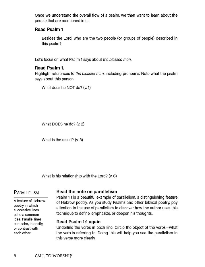 Call To Worship: An Inductive Introduction to Studying Psalms 8 Lesson 1 Page 4 Call to Worship Psalms Study Workbook